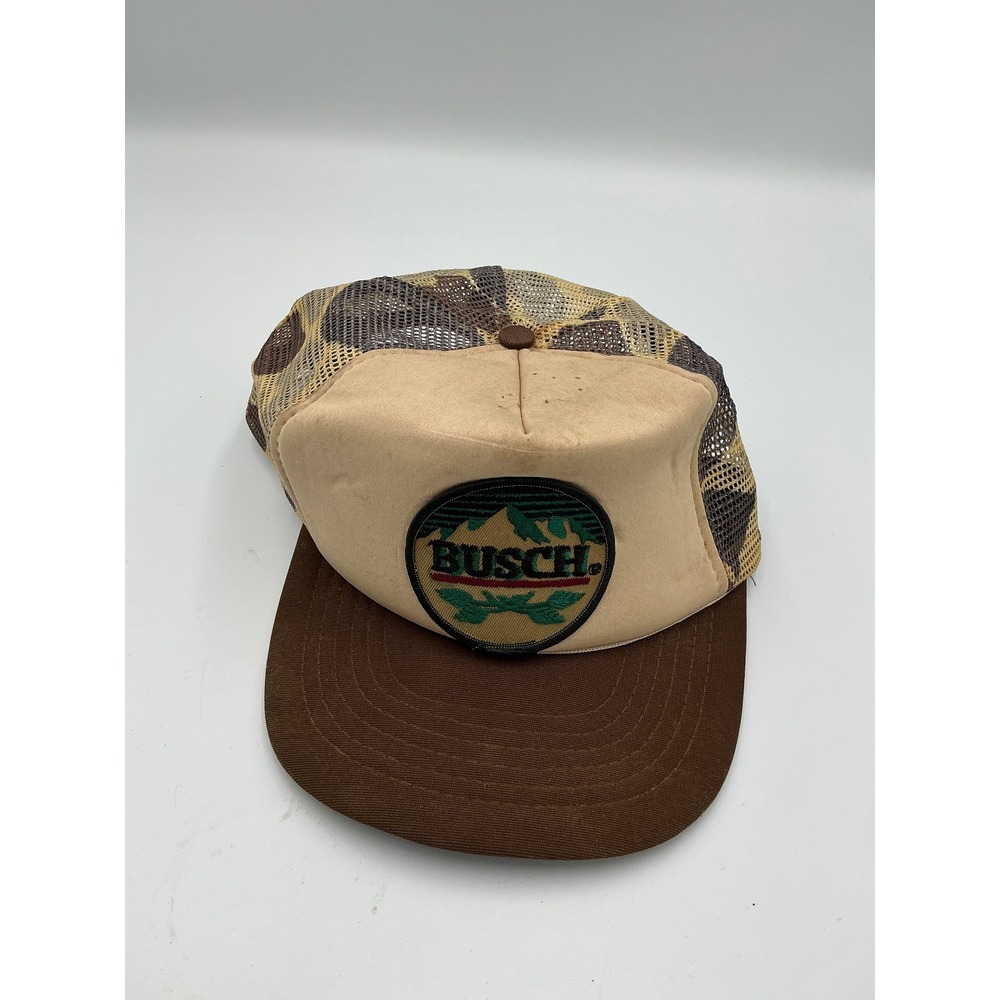 Vintage Busch Beer Trucker Hat Civic Caps Duck Camo Mesh Snapback Brown Tan